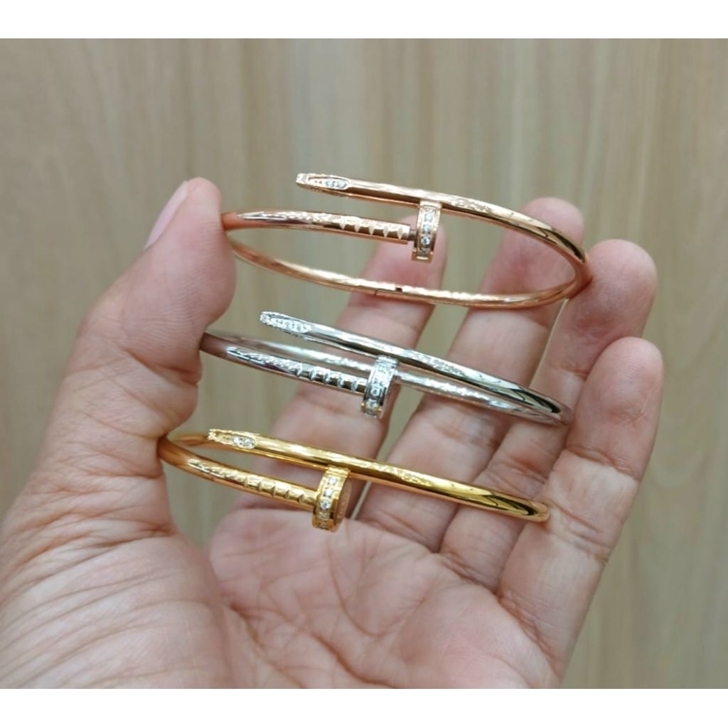 Gelang Titanium asli gelang paku mata dan polos Premium Quality mirip emas asli kilau anti karat ant