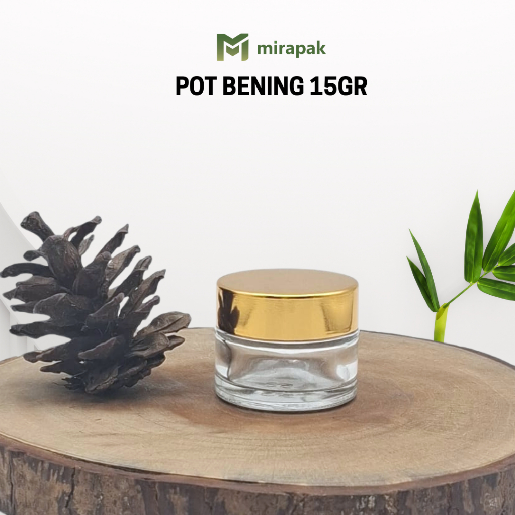 POT KRIM 15GR BENING CLEAR KACA TEBAL - TUTUP GOLD - JAR KRIM WADAH CREAM  SKINCARE KOSMETIK - PB15 