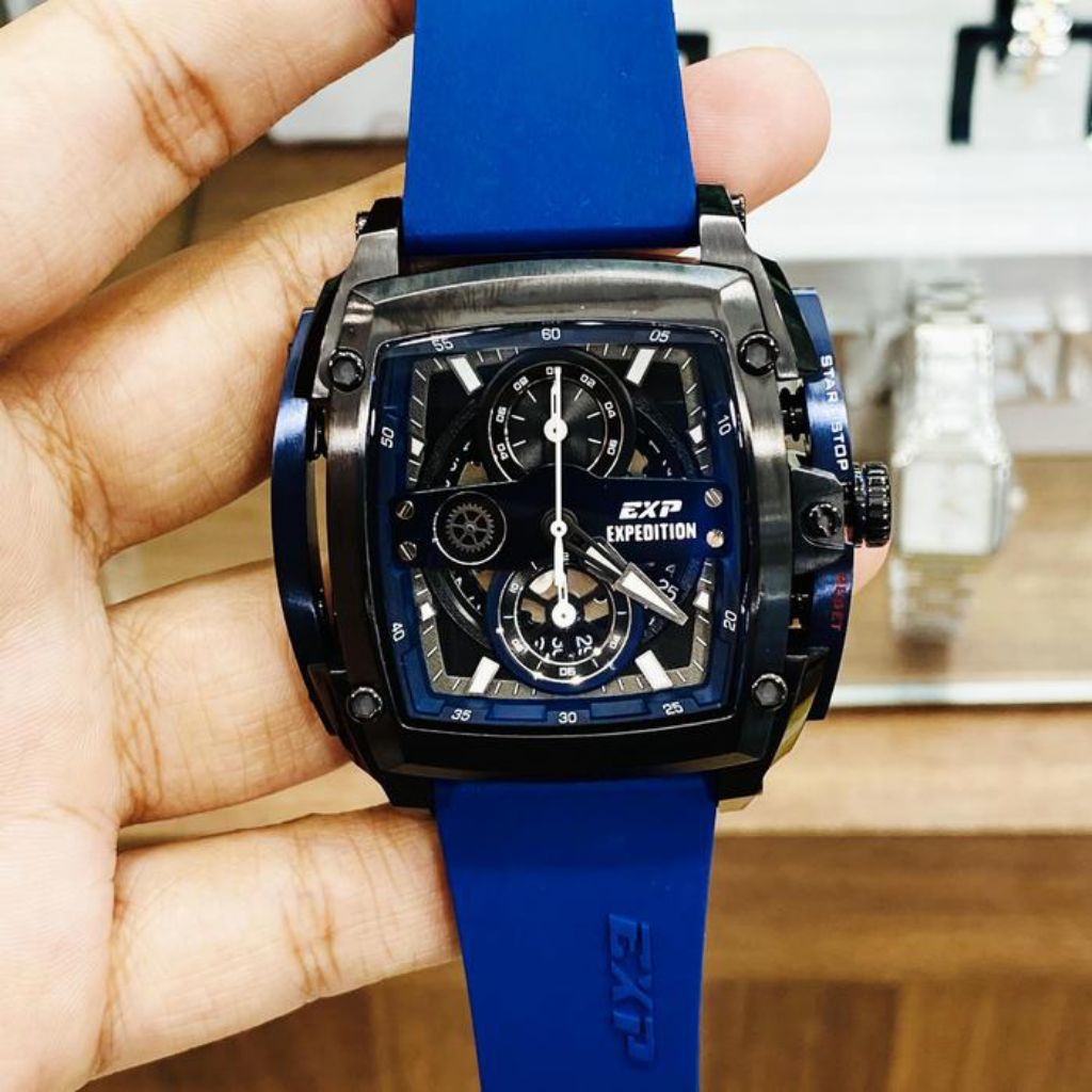 JAM TANGAN PRIA EXPEDITION E 3008 E3008 EXP3008 BLUE RUBBER ORIGINAL