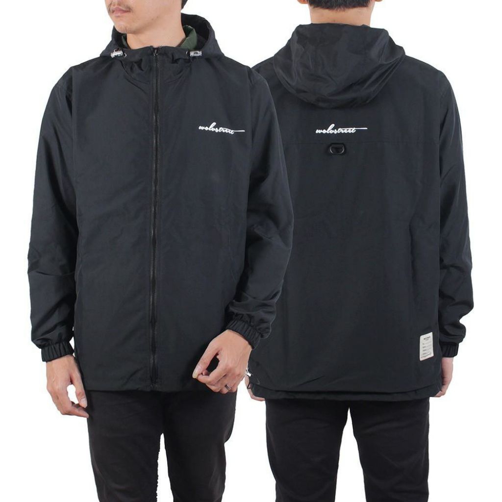 Jaket BB Wolv Jaket Bolak Balik Jaket Pria Jaket Parasut Jaket Outdoor Hitam - Abu