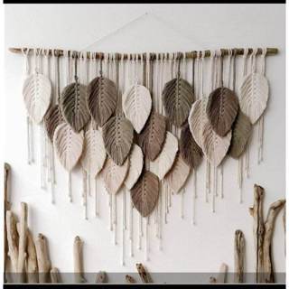 Hiasan dinding macrame wall hanging daun bervariasi warna-hiasan dinding ruang tamu-macrame daun-lea