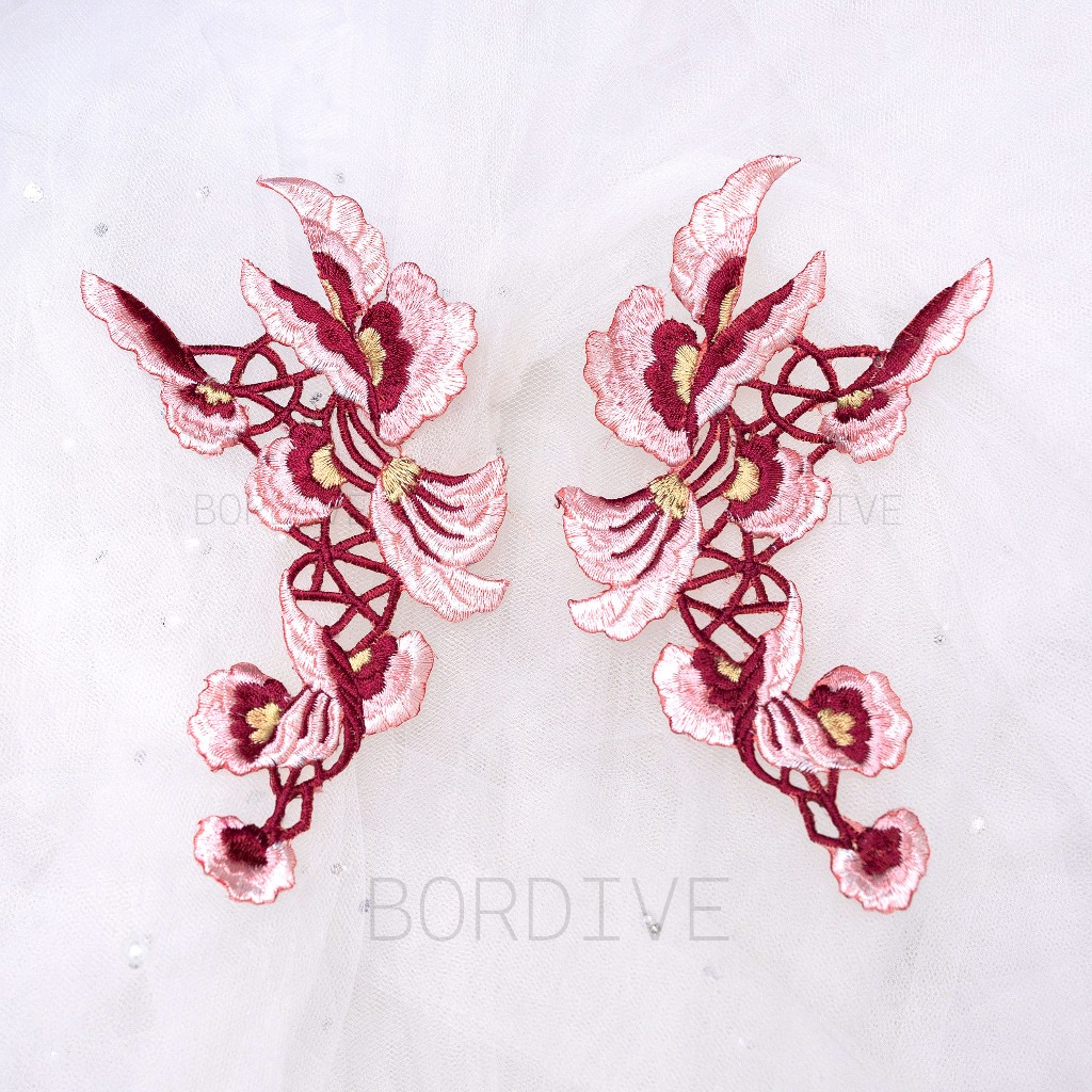 BORDIVE BORDIR APLIKASI BUNGA 2 UNTUK CHEONGSAM / QIPAO / CHANGSAN / KEBAYA / GAUN by BORDIVE