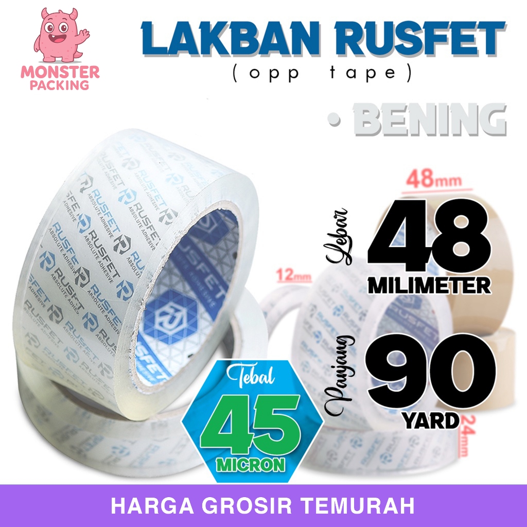 

Lakban SUPER CLEAR 48mm x 90yard RUSFET Isolasi Selotip Plakban PREMIUM / Satuan