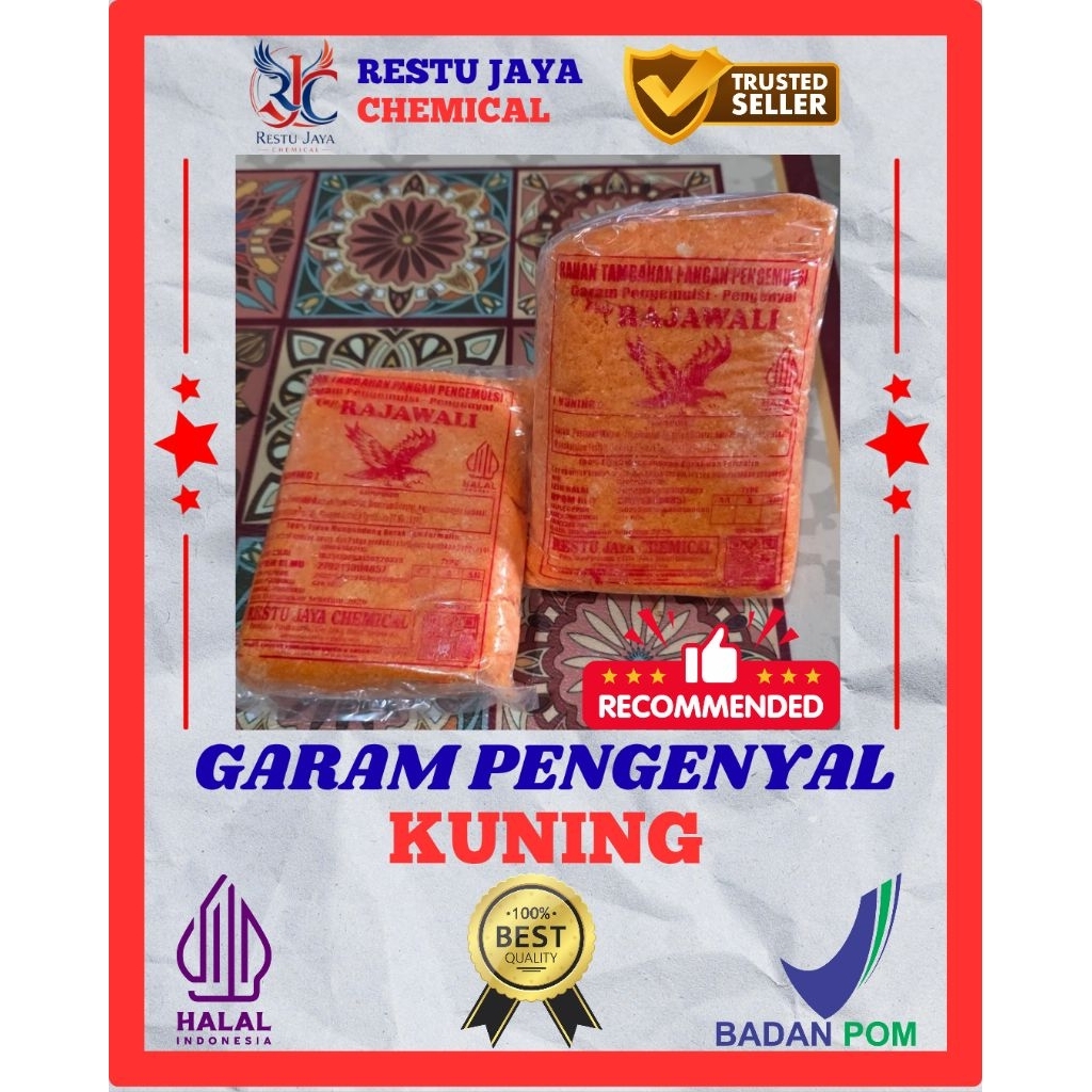 

Bahan Tambahan Pangan BLENG/Garam Pengemulsi/Garam Penstabil/Garam Pengenyal/Obat Puli, Cap Rajawali, KUNING (1 KG), Pengembang dan Pengenyal Kerupuk