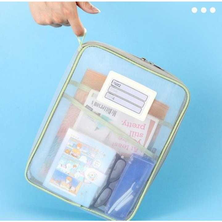 

Document Bag Transparan 3 Lapis / Tas Folder Portabel Jaring Penyimpan Dokumen kertas dan Buku / File Holder Lucu