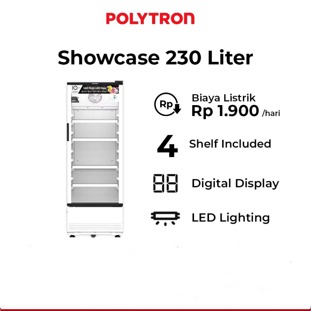 POLYTRON Showcase Fastcool 230 Liter 4 Rak SCN-220