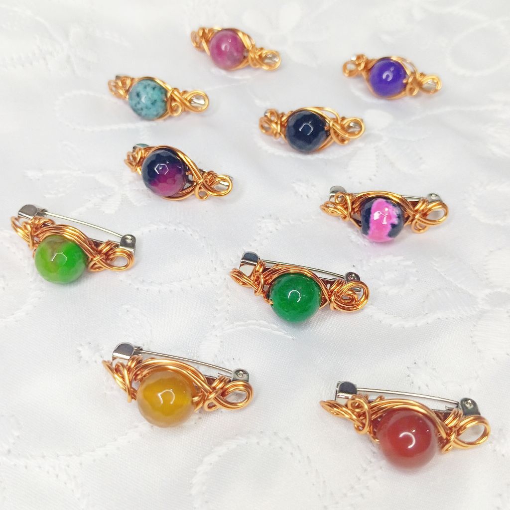 Bros kawat tembaga enamel  / Bros batu alam /bros imut