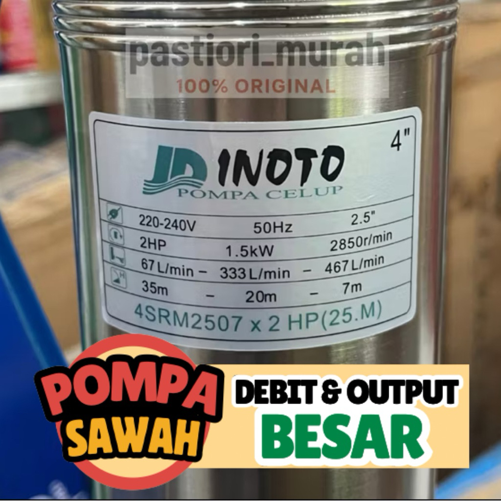 Submersible SAWAH Pump Inoto 2HP 2 HP SRM 2507 kabel 25m + Control Box Pompa Satelit Inoto 4" 4in 4 
