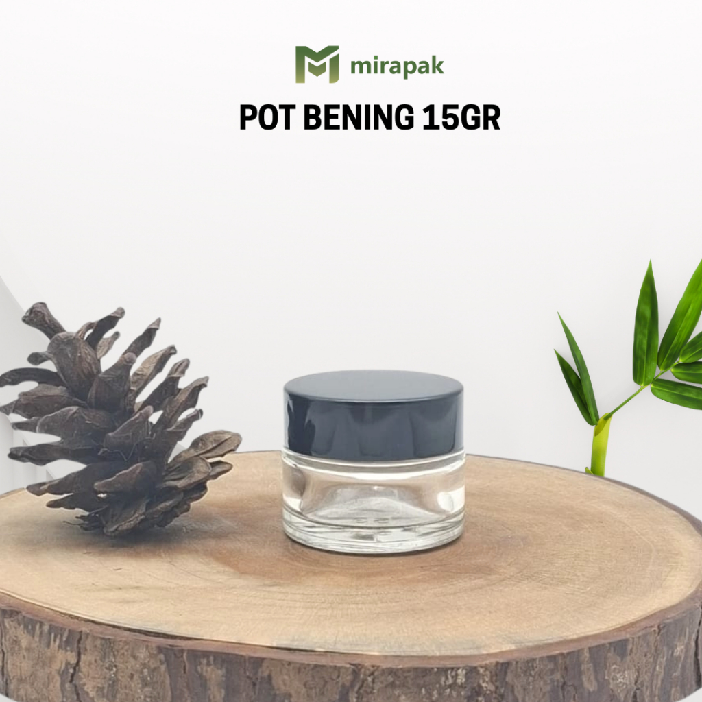POT KRIM 15GR BENING CLEAR KACA TEBAL - TUTUP HITAM - JAR KRIM WADAH CREAM SKINCARE KOSMETIK - PB15 