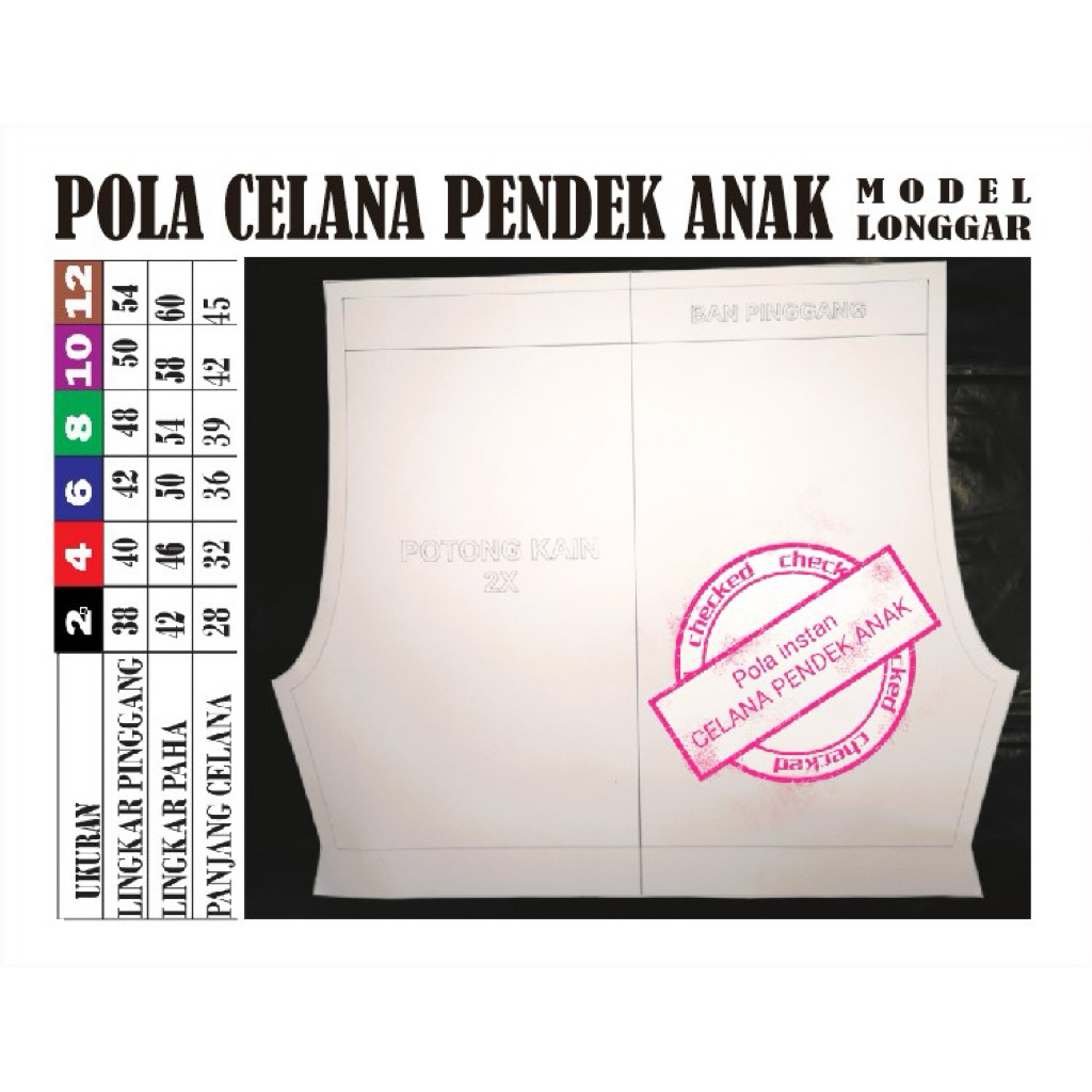 Pola celana pendek anak Pola jahit Belajar jahit Pola jahit RJI