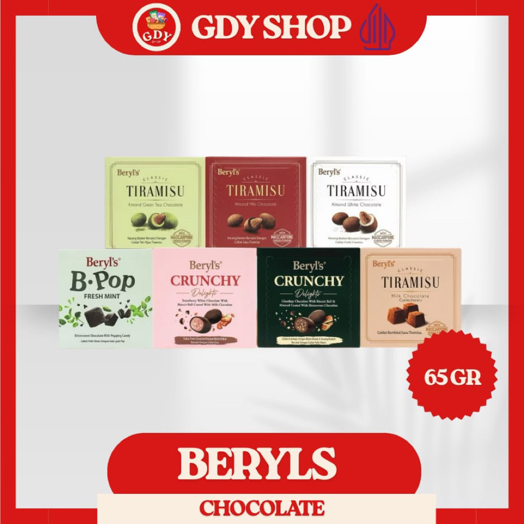 

Beryl's Classic Tiramisu Almond Chocolat e 65g | Green tea | Milk Chocolate | White Chocolate | Tiramisu Milk | Crunchy Gianduja | Crunchy Strawberry