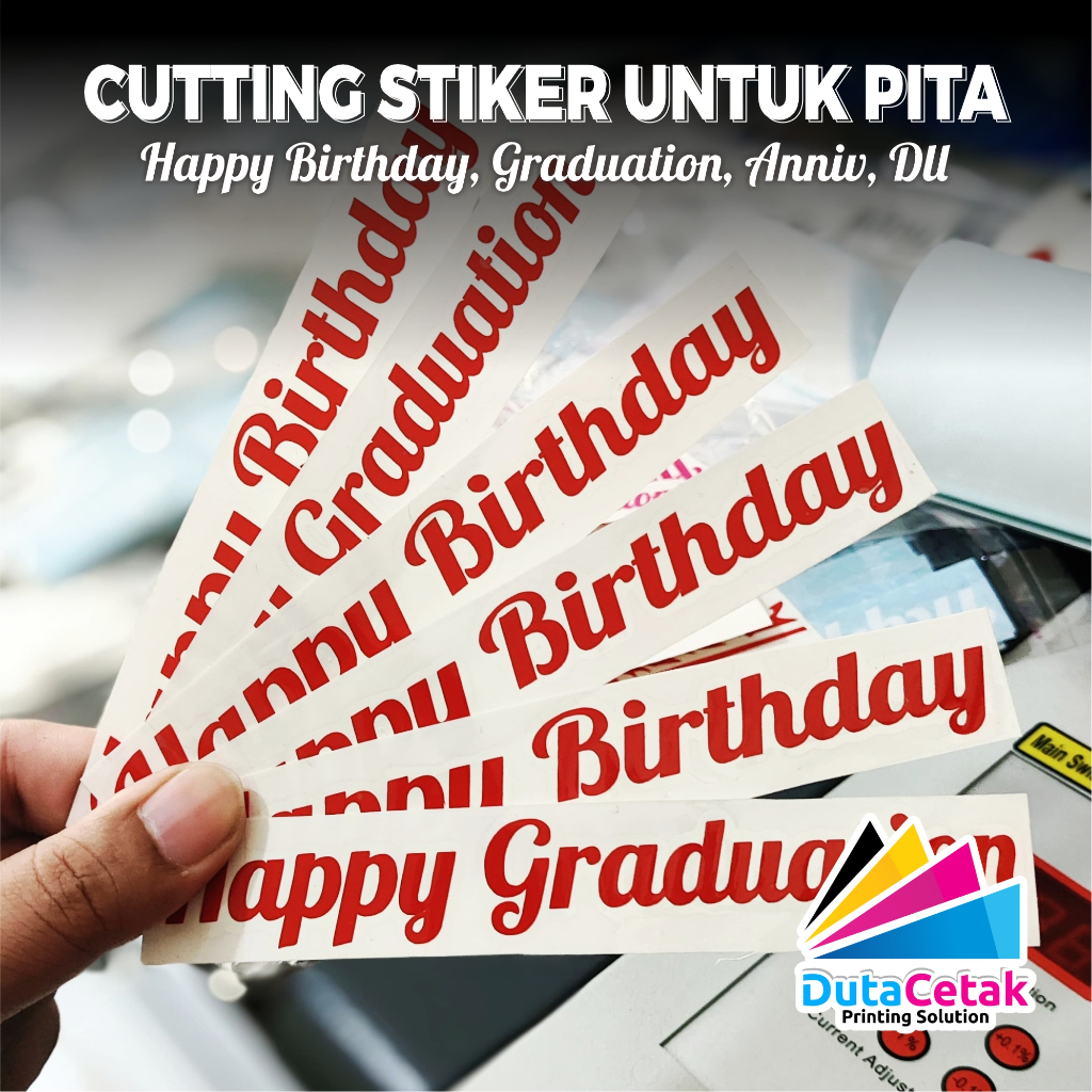 

(WARNA MERAH) Cutting Stiker untuk Pita buket bouquet Happy Graduation / Birthday / Anniversary Custom