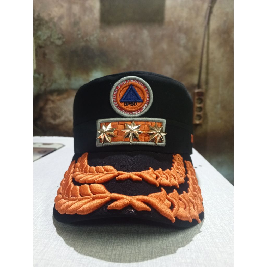 TOPI KOMANDO BPBD FULL BORDIR DAN PANGKAT