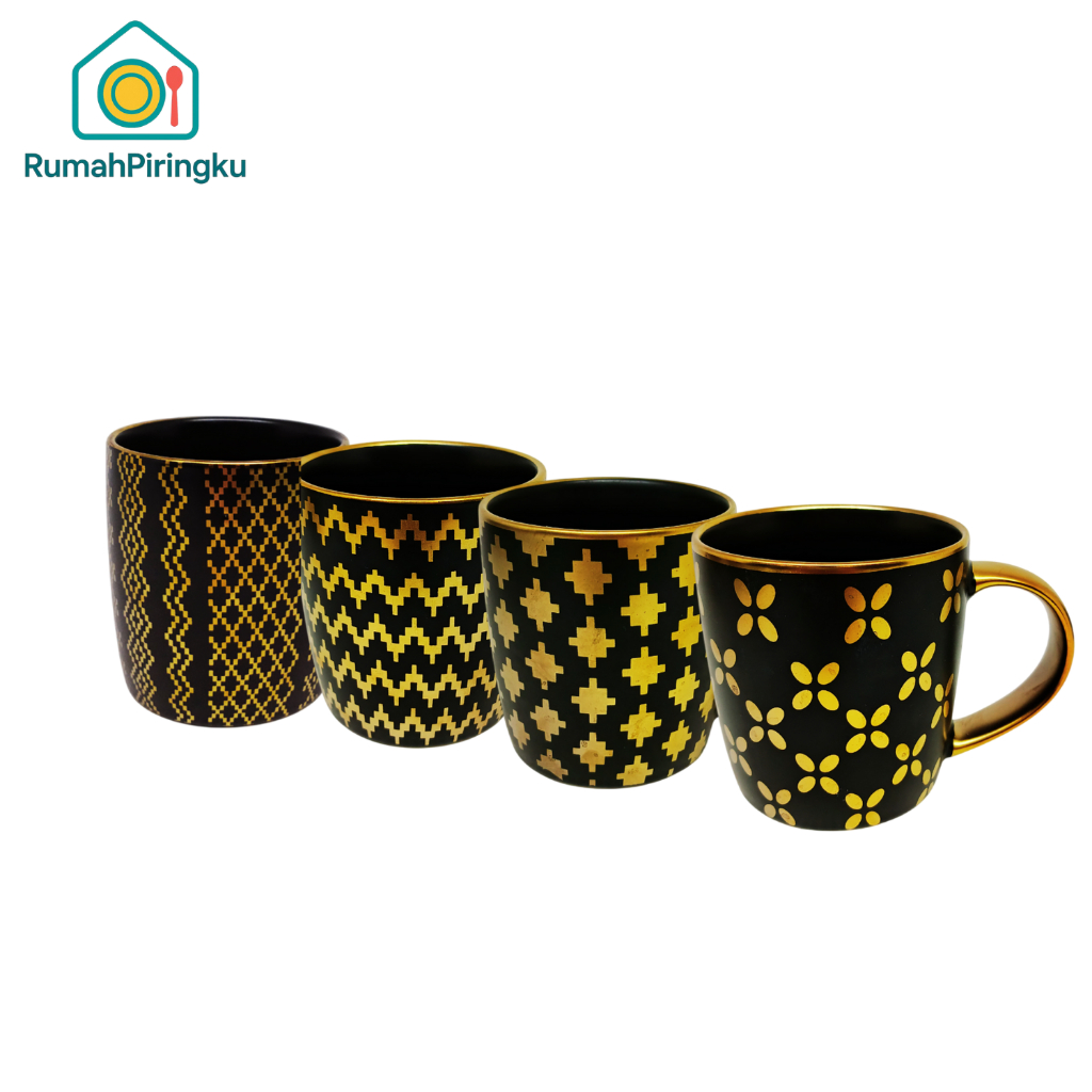 RUMAHPIRINGKU MUG KERAMIK / GELAS KERAMIK MOTIF HITAM GOLD