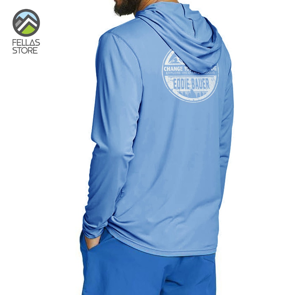 Kaos Eddie Bauer - Long Sleeve Hoodie Graphic Change Your Altitude Sky Blue