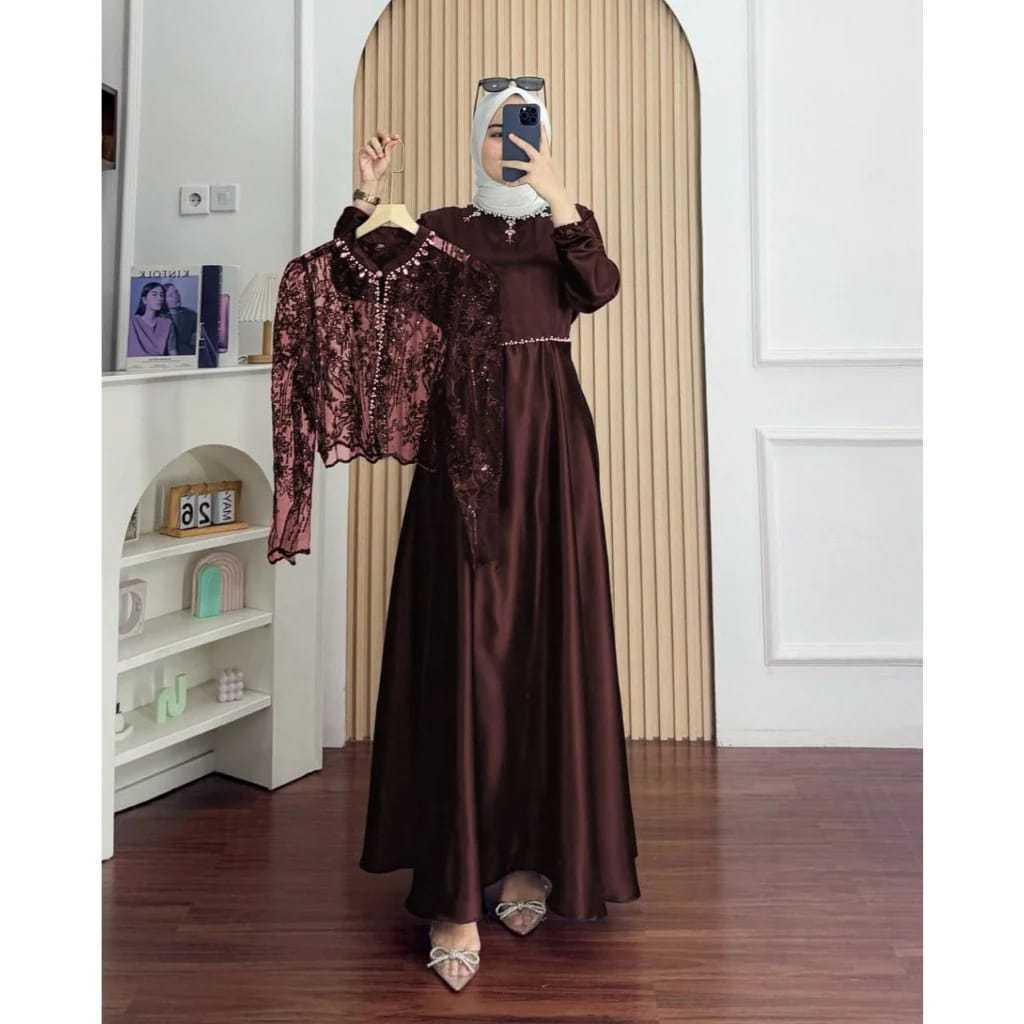 syakira gamis pesta elegan gamis brokat mewah setelan gamis dan outer brokat lepas pasang terbaru