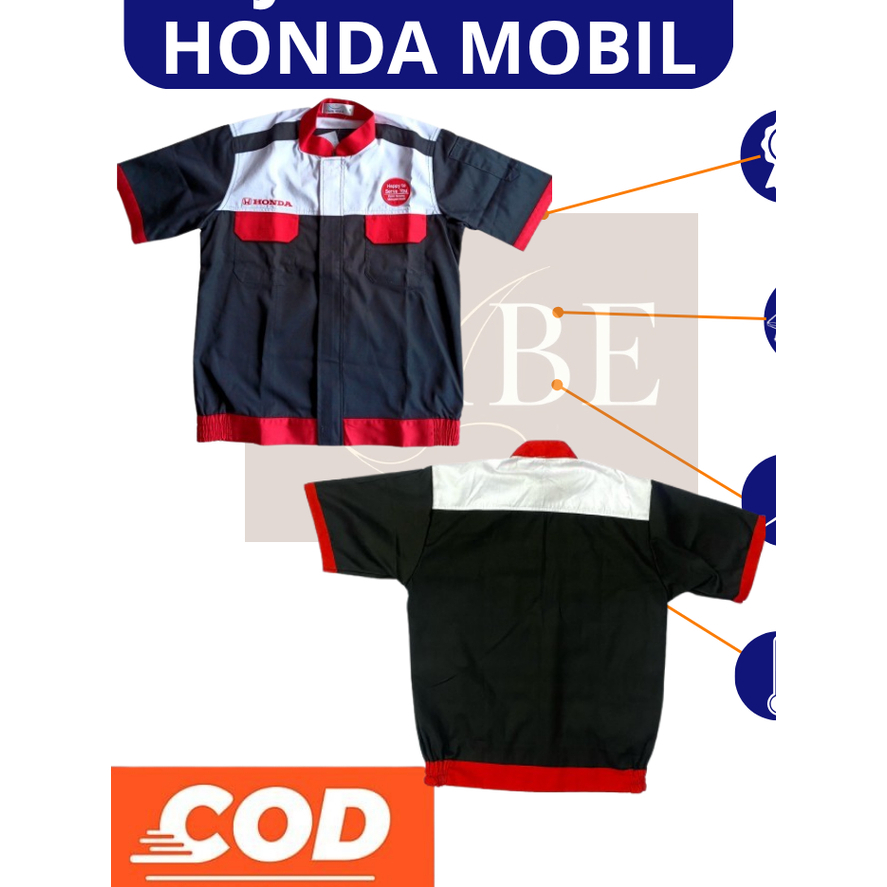 Baju Mekanik Honda Mobil New / Wearpack Honda Mobil / Wearpack Honda Merah Hitam/ Wearpack Bengkel