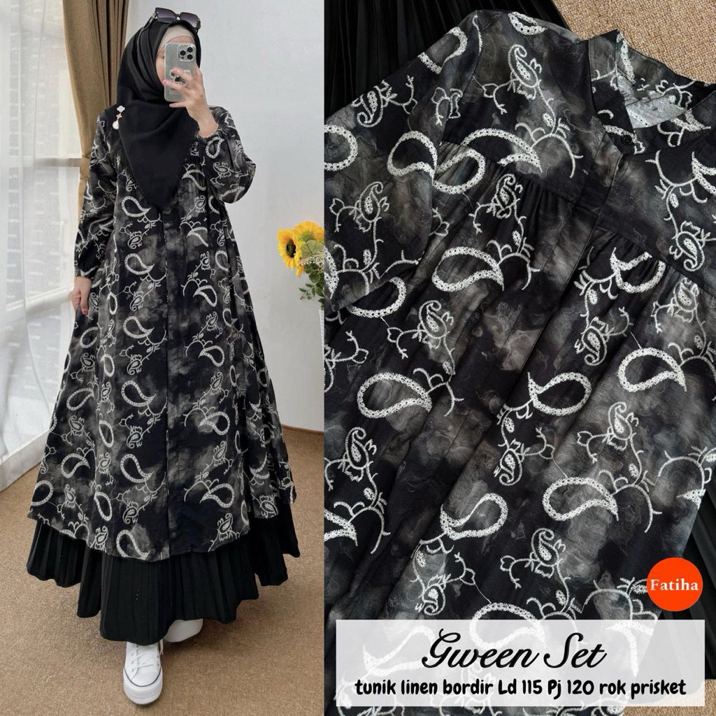 gwen setelan plisket wanita terbaru set setelan rok kekinian