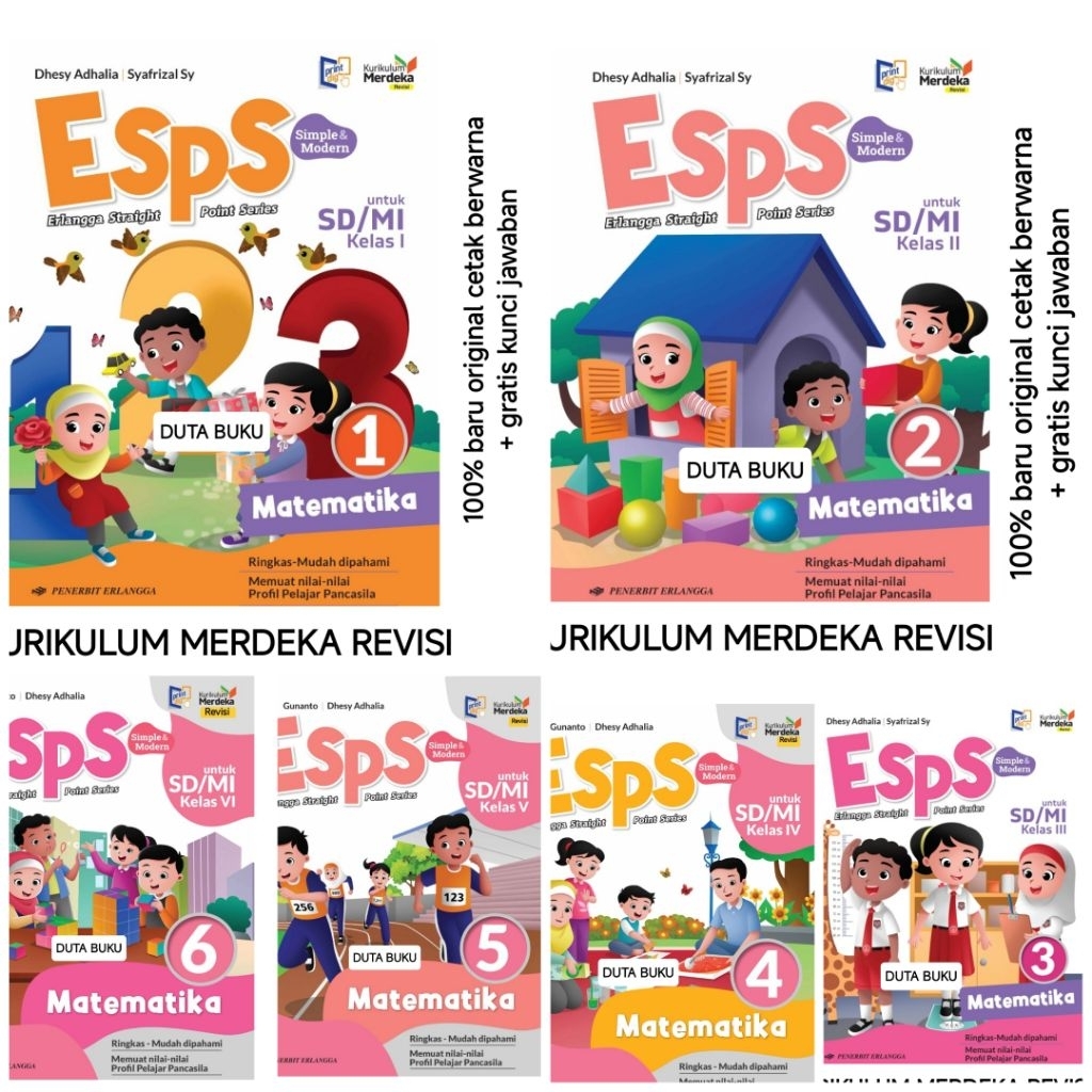 Buku ESPS Matematika SD Kelas 1 2 3 4 5 6 Kurikulum Merdeka Revisi Erlangga Terbaru