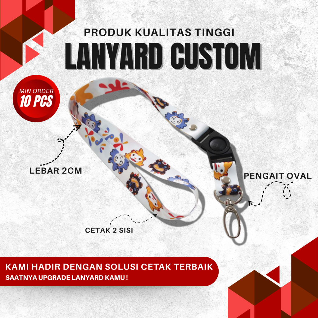 

Cetak Tali Lanyard Printing Sublim Kait Oval 2cm 2 sisi | Gantungan ID Card