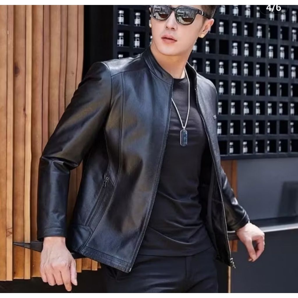jaket semi kulit pria kerah Koko/jaket pormal terbaru