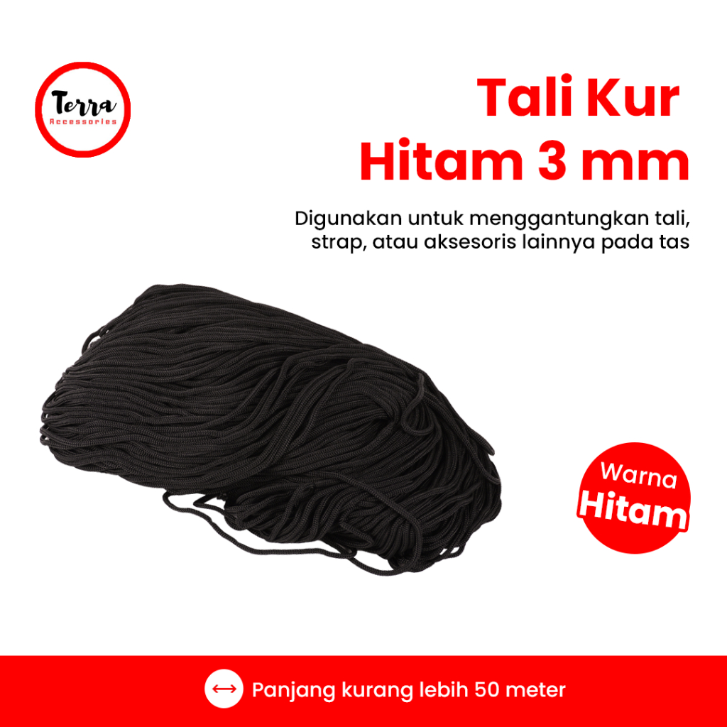 Tali Kur Hitam Tas 3mm Murah