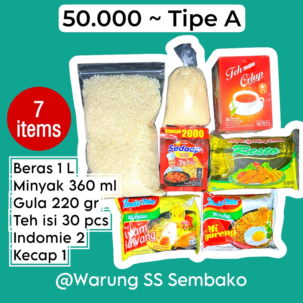 

Paket Sembako 50ribu ~ Hampers Kebutuhan Pokok Bingkisan Hadiah Hantaran Berbagi Sedekah Beras Minyak Goreng Gula Tas Spunbond Mika