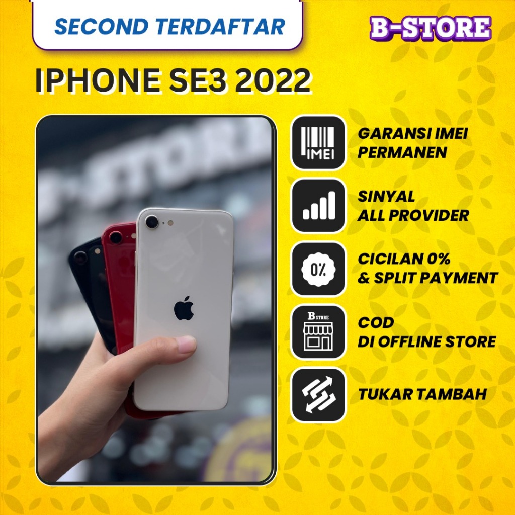 Apple iPhone SE 3 2022 64GB - Batangan - 64 GB - Second Terdaftar
