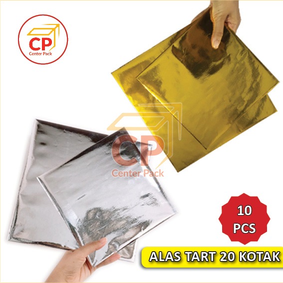 (10pcs) 20 X 20 CM Alas Tart KOTAK PERSEGI GOLD SILVER PERAK EMAS Karton Tatakan Kue