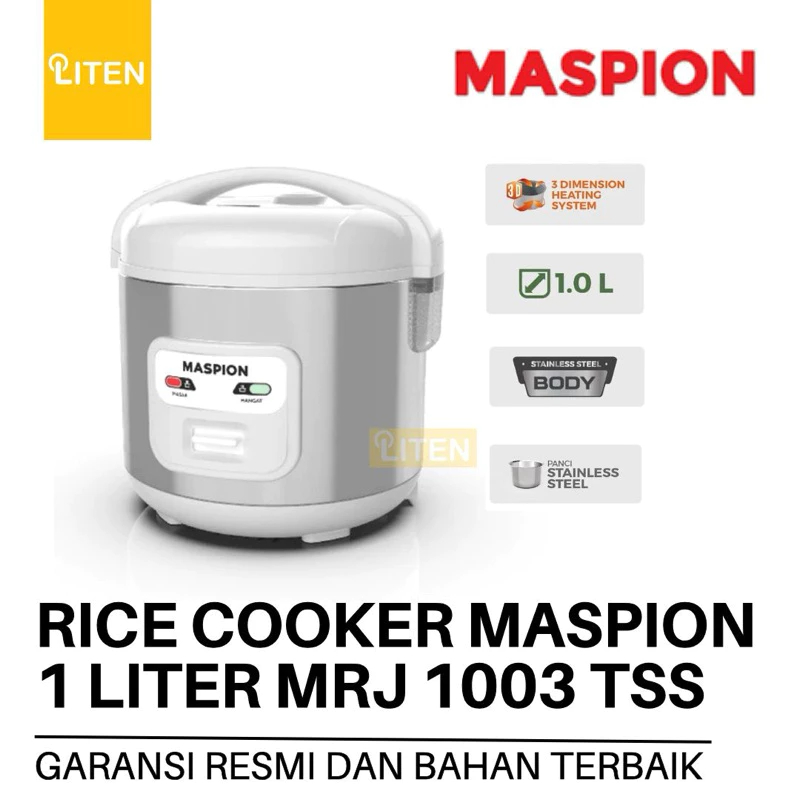 (INSTAN) Maspion MRJ1003TSS / Rice Cooker Mini 1L 1 Liter MRJ 1003 TSS / Magic Com Travel 350 Watt