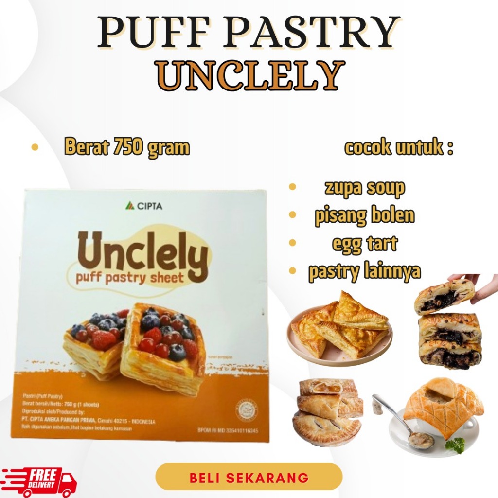 

UNCLELY PUFF PASTRY SHEET 750GR /KULIT PASTRY / INSTANT SIAP PANGGANG / FROZEN FOOD