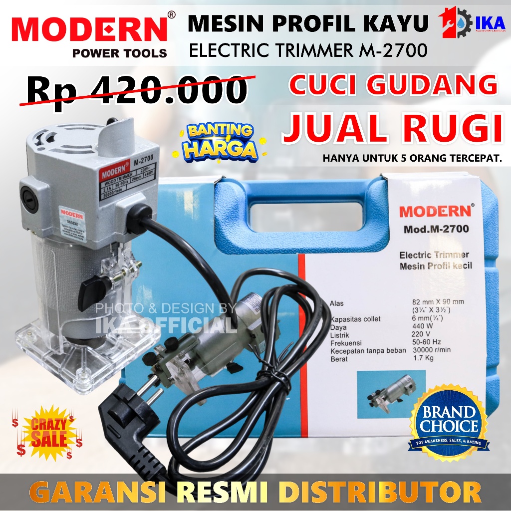 MODERN Mesin Profil Kayu 6mm Modern M-2700 / M 2700 / M2700 Mesin Router Trimmer Profil Wood MURAH