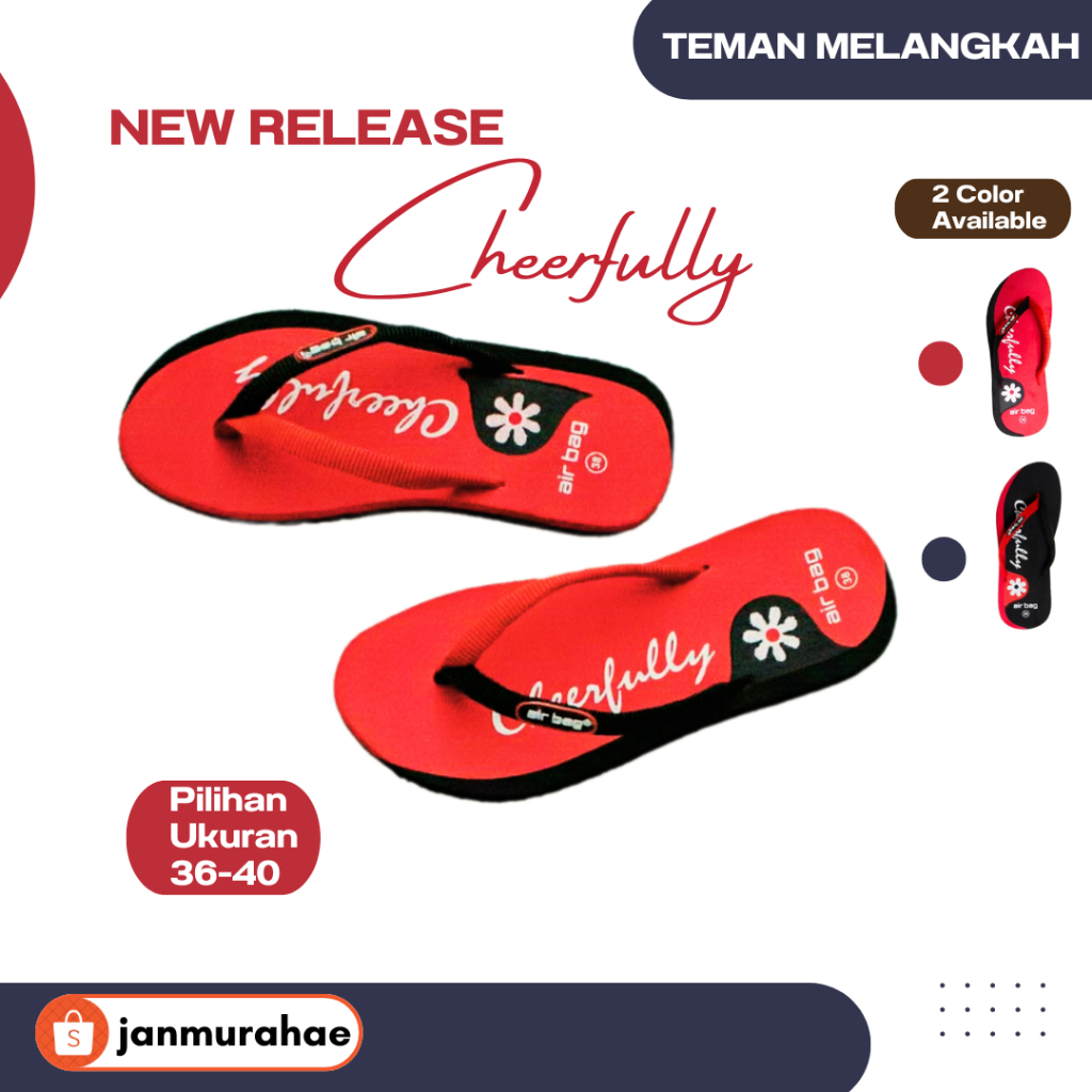 NEW Cheerfully Airbag Santica - Sandal Jepit Wanita Warna Merah dan Hitam Ukuran 36-40