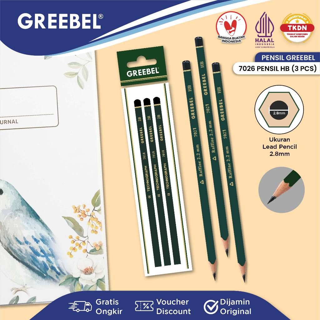 

GREEBEL Pensil Pencil Kayu HB (7026 3PCS/SET) Hexagonal / Pensil Gambar Pensil Tulis Ujian Sekolah