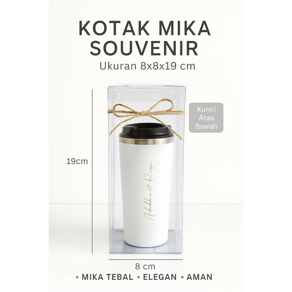Kotak Mika Souvenir 8x8x19cm – Packaging Mika Botol & Gelas | Mika Kunci Atas Bawah Tebal Elegan