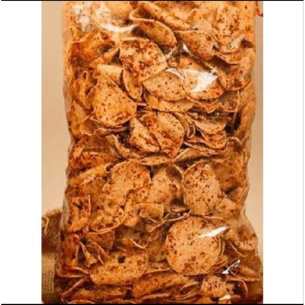 

KERIPIK BASRENG BULAT 1kg BUMBU REMPAH PEDAS EKSTRA DAUN JERUK 1KG/Basreng koin renyah pedas bumbu melimpah 1KG