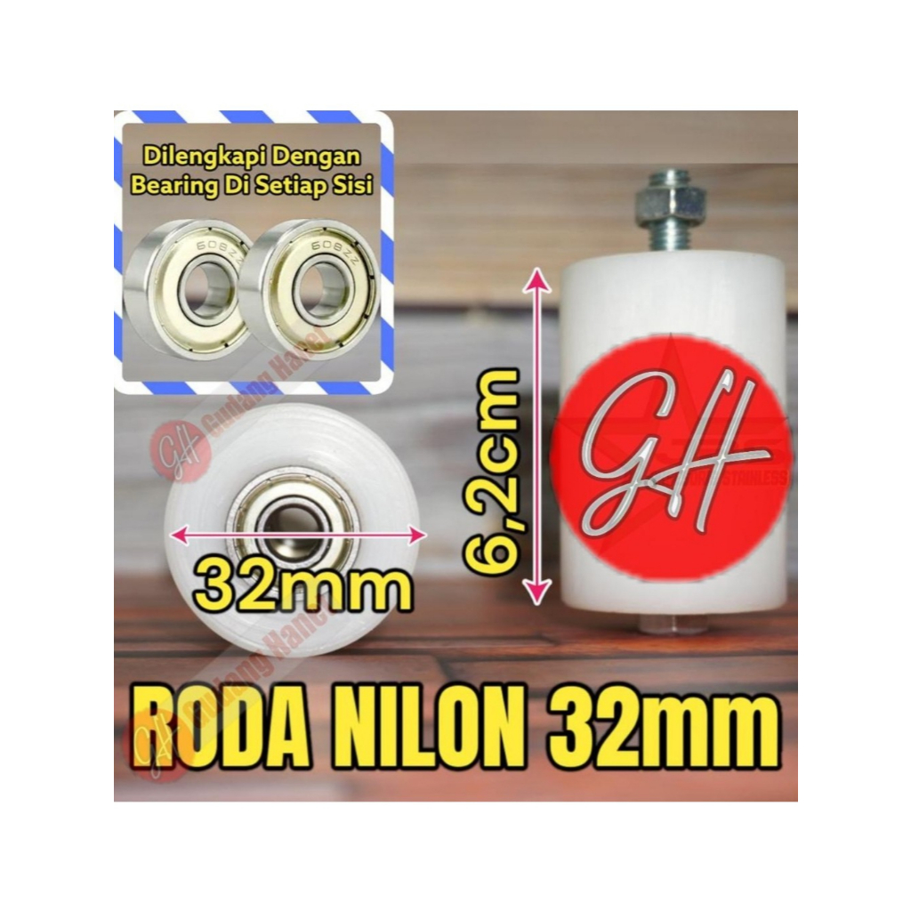 Roda Nilon 32mm + Bering pintu pagar besi & stainless steel