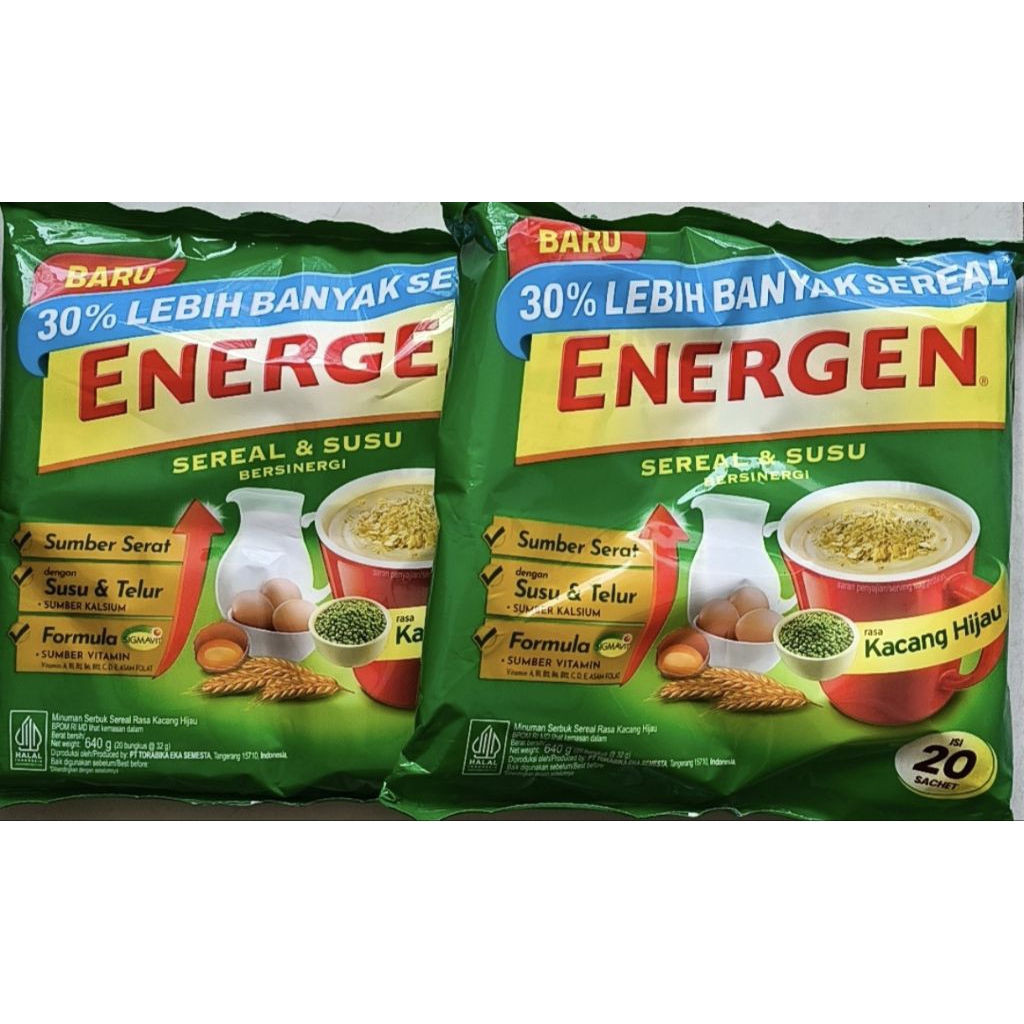 

ENERGEN SEREAL & SUSU RASA KACANG HIJAU ISI 20 SACHET(20 BKS @ 32 G)