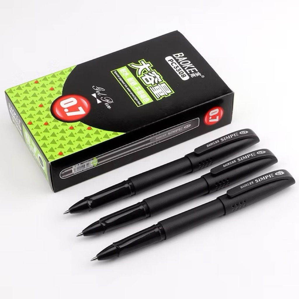 (1 PAK)PULPEN GEL BAOKE 3308 (0,7MM) HITAM