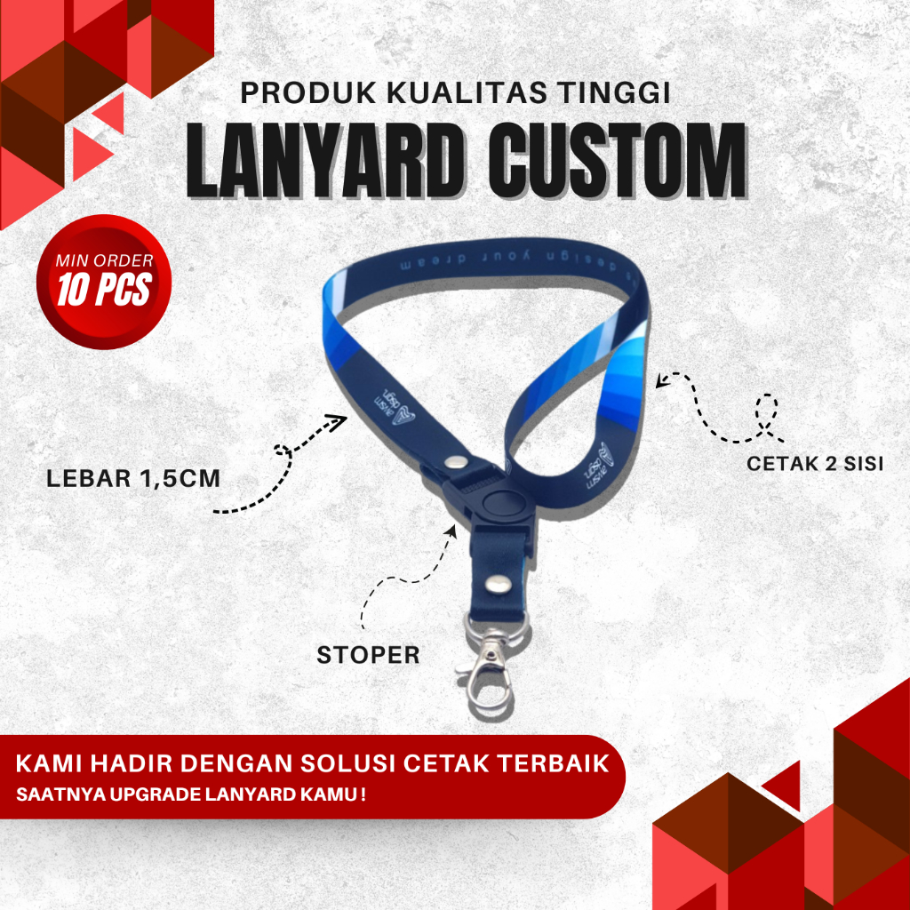 

Tali Lanyard Custom 1,5cm 2 sisi Full Colour Cocok Buat Kantor, Event, Komunitas