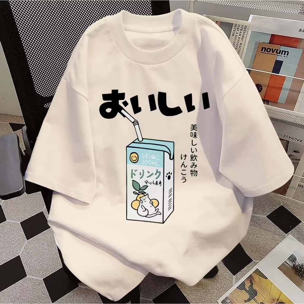 Kaos T-shirt Harajuku Anime Drink Korean Bigsize Kaos Oversize Pria Japanese Drink Jumbo Oversize
