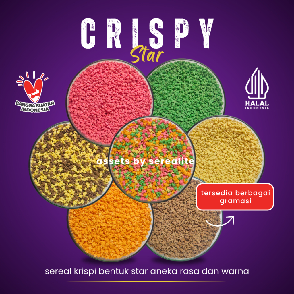 

crispy sereal crunchy rice krispies bentuk star aneka warna rasa original coklat pink hijau oren mix
