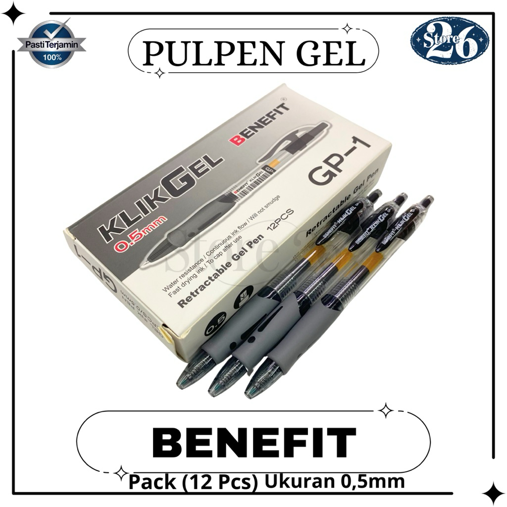 

Pulpen Gel Klik Benefit Gp-101 Hitam 0,5mm (Pack)