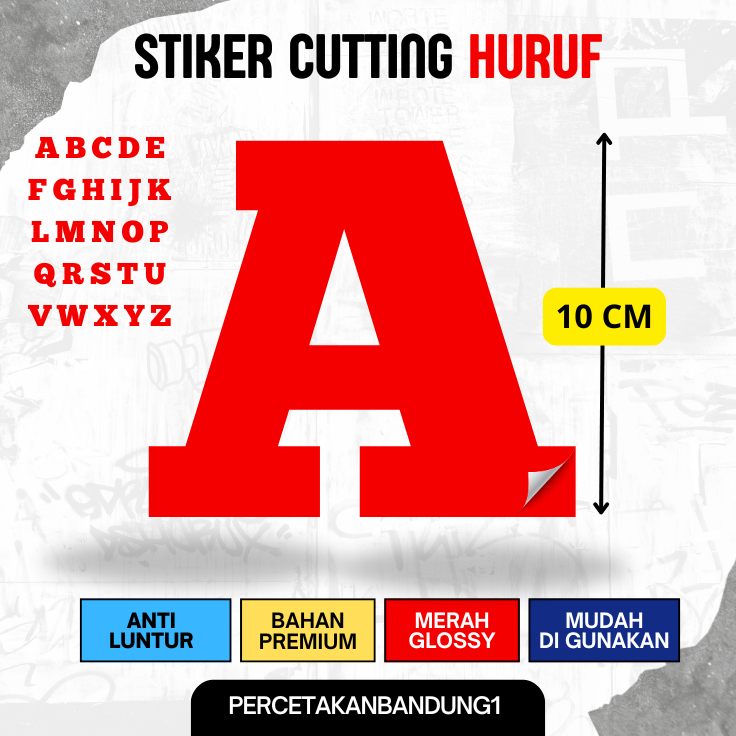 

Cutting Sticker Huruf 10cm – Oracal Premium | Warna Merah | Satuan Satu Warna