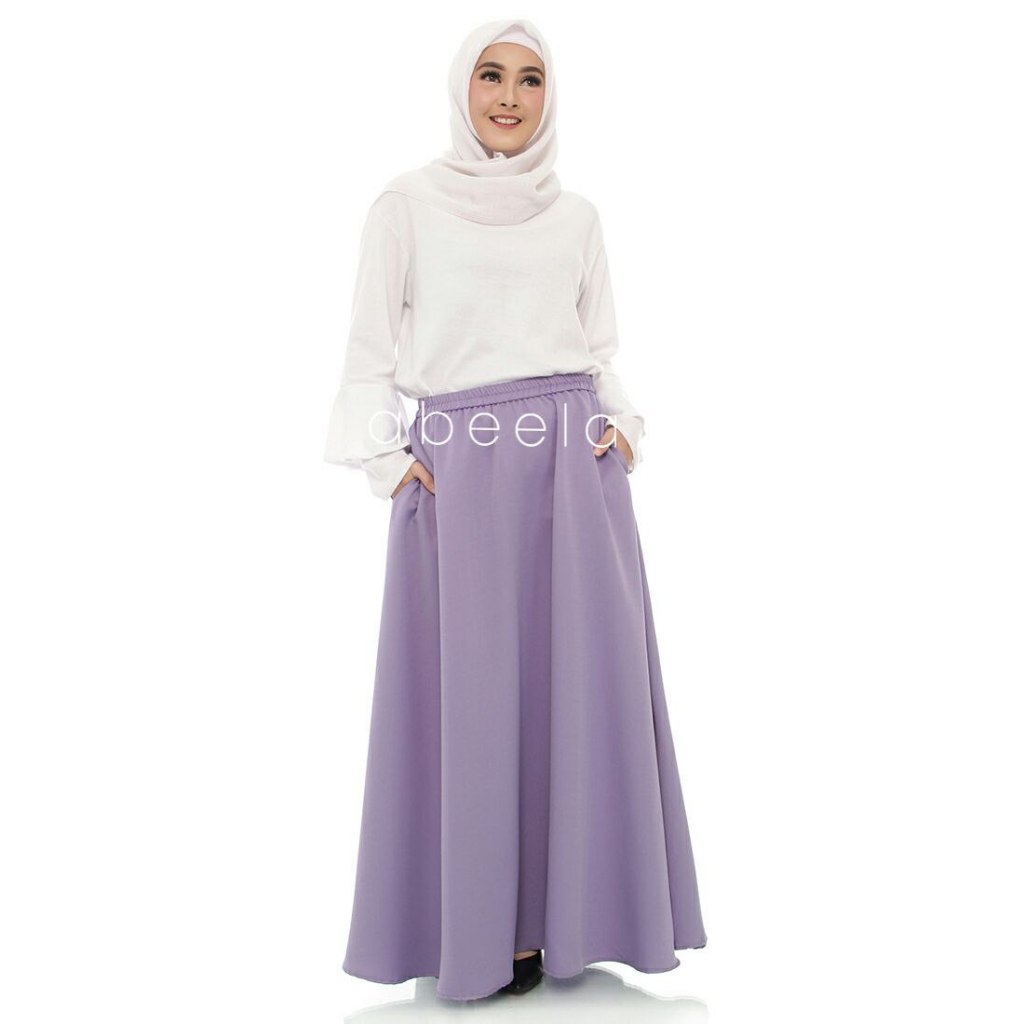 Rok Korean Style Wanita Model Panjang Motif Polos - Warna Ungu - Abeela