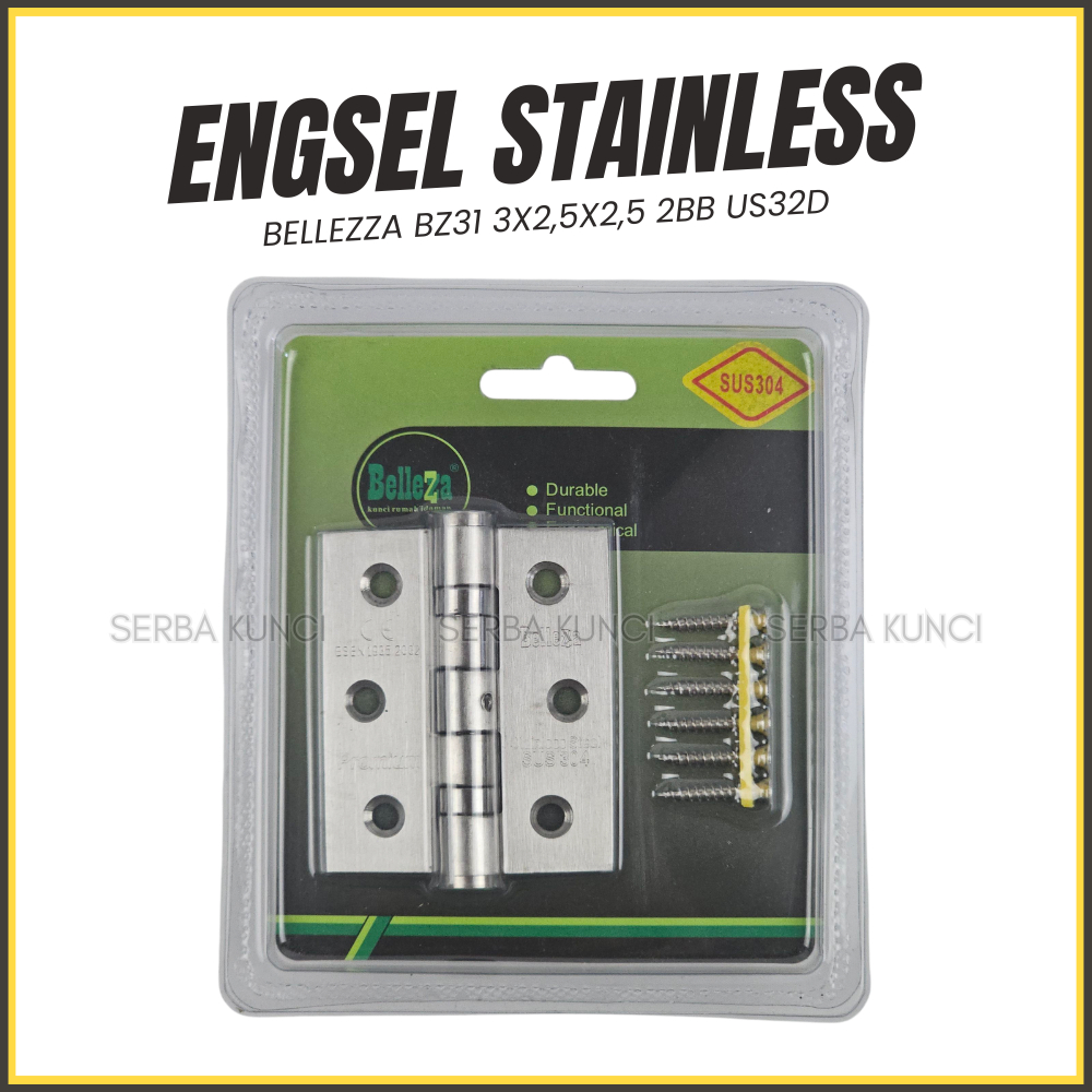 Bellezza Engsel Stainless 3" BZ31 3x2,5x2,5 2BB US32D Bearing  Blister Untuk Jendela Cendela Pintu R