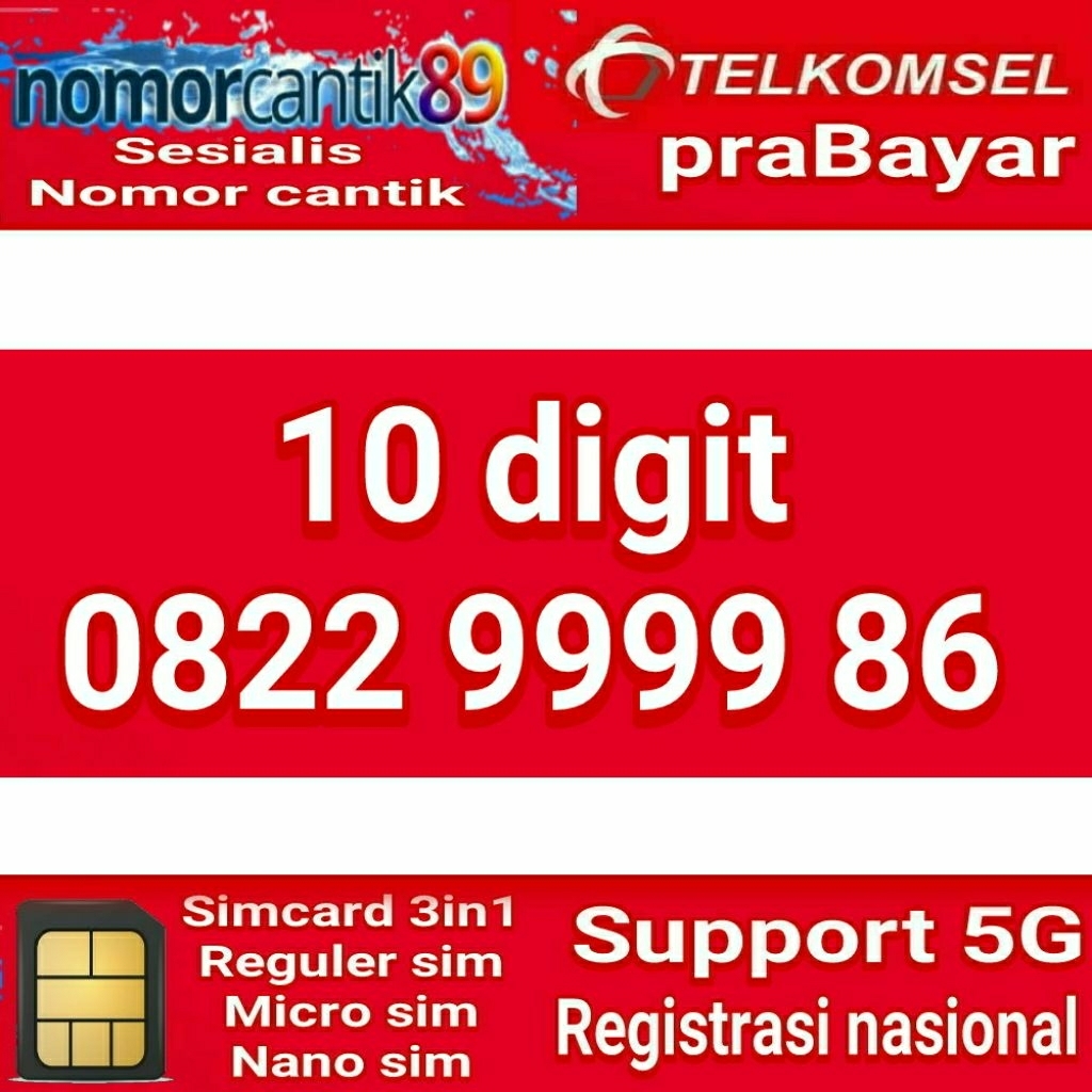 Nomor cantik simpati 10 digit 9999 prabayar