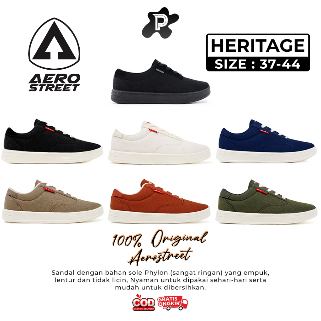 Aerostreet 37-44 Heritage All Hitam / Hitam / Putih / Navy / Khaki / Merah Bata / Olive - Sepatu Sne
