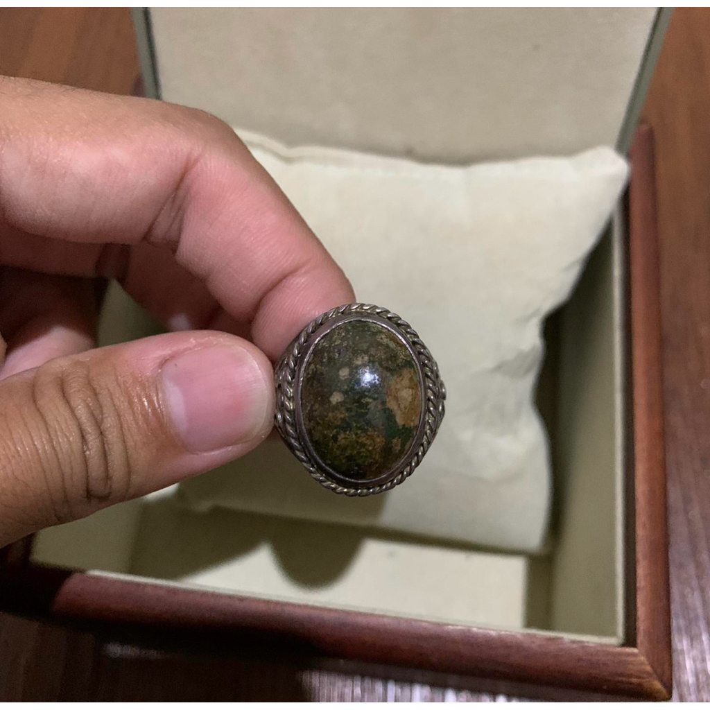 batu pirus Persia lawas ring perak UK. 19 (batu akik)