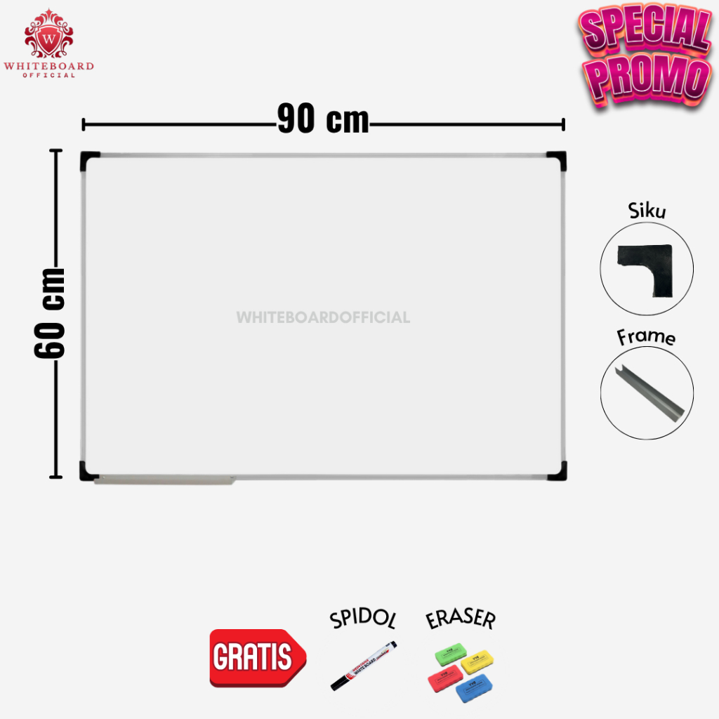 

RAIJIN Papan Tulis White Board 60x90cm / Whiteboard Non Magnet Gantung (SPECIAL PROMO)
